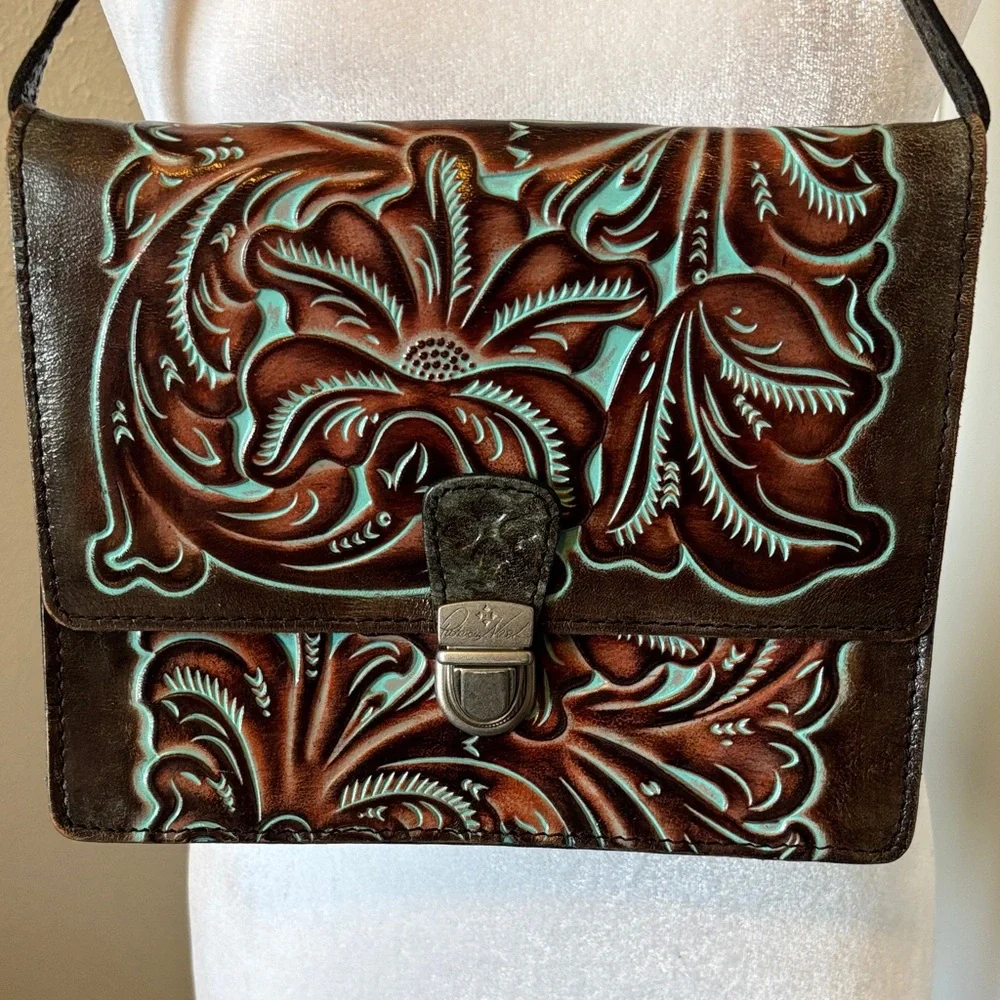 Patricia Nash Locri Leather Crossbody Turquoise Tooled